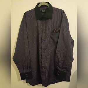 Biani Mens Elegant Black and Purple Striped Dress Shirt Sz 2XL